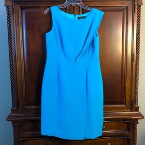 Asymmetrical Tiffany blue sheath cocktail dress - Teri Jon sz 10